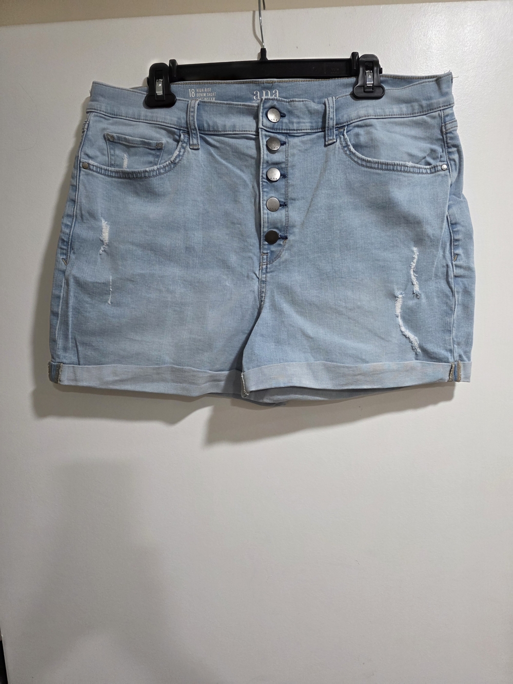 a.n.a High Rise Denim Shorts Size 18 Button Fly Distressed Cuffed 3.5" Inseam